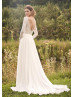 Long Sleeve Beaded Ivory Leaf Lace Chiffon Wedding Dress